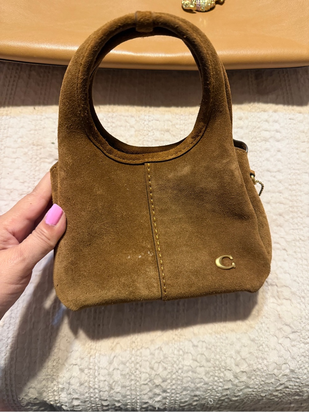 Suede Mini Tote Bag in Brown